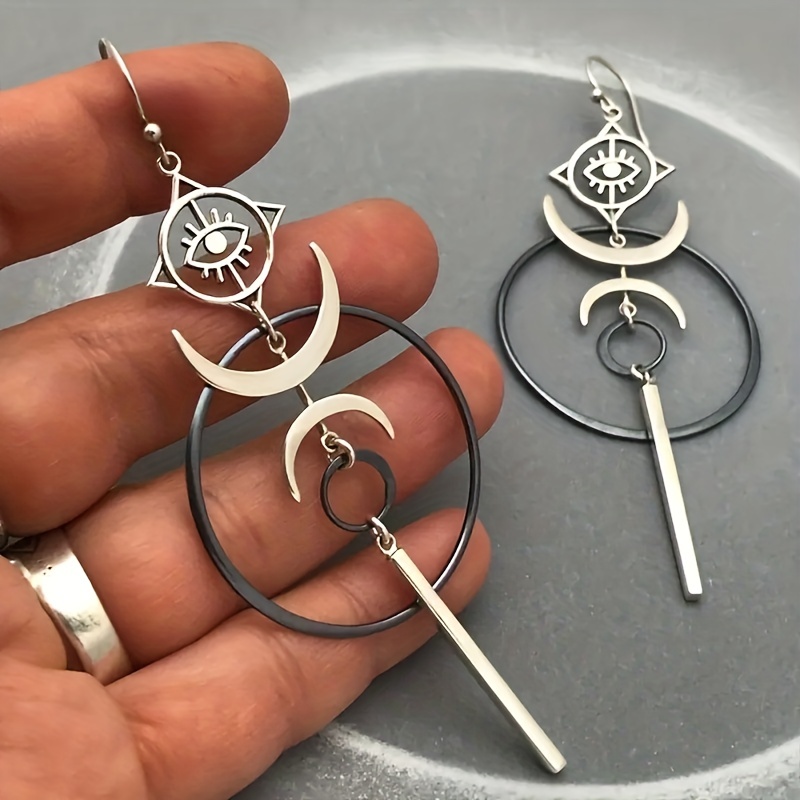 Men's Punk Crescent Drop Earrings Evil Eyes